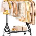 Heavy Duty Clothes Rack, Metal Clothing Rack Load 450 LBS, Rolling Coat Racks for Hanging Clothes with Lockable Wheels, Wardrobe Closet Garment Racks for Bedroom, Black