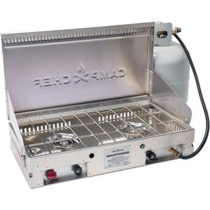 Camp Chef Mountaineer 2-Burner Camp Stove - Portable Aluminum Cooktop with 40,000 Total BTUs of Power, Wind Screen & Matchless Ignition