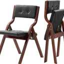 VEVOR Wooden Folding Chairs with Leather Cushion, Set of 2, Portable Foldable Cushion Chair with Wooden Frame, Easy Assembly, Modern Leather Padded Dining Chair for Office, Wedding, Party, Home, Black