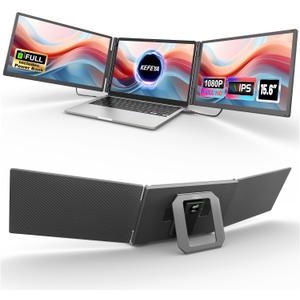 KEFEYA 15.6" Laptop Screen Extender, Includes Power Bank, FHD 1080P IPS Triple Laptop Monitor Extender for 13-17" Laptops, Plug & Play with HDMI/USB-A/TYPE-C/Hub, Compatible with Windows, Mac, Android
