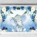 7x5ft Baby Elephant Backdrop Blue Floral Baby Shower Backdrop Elephant Blue Gray Baby Shower Decorations for Boy Animal Theme Birthday Party Decorations Supplies Photo Booth Props