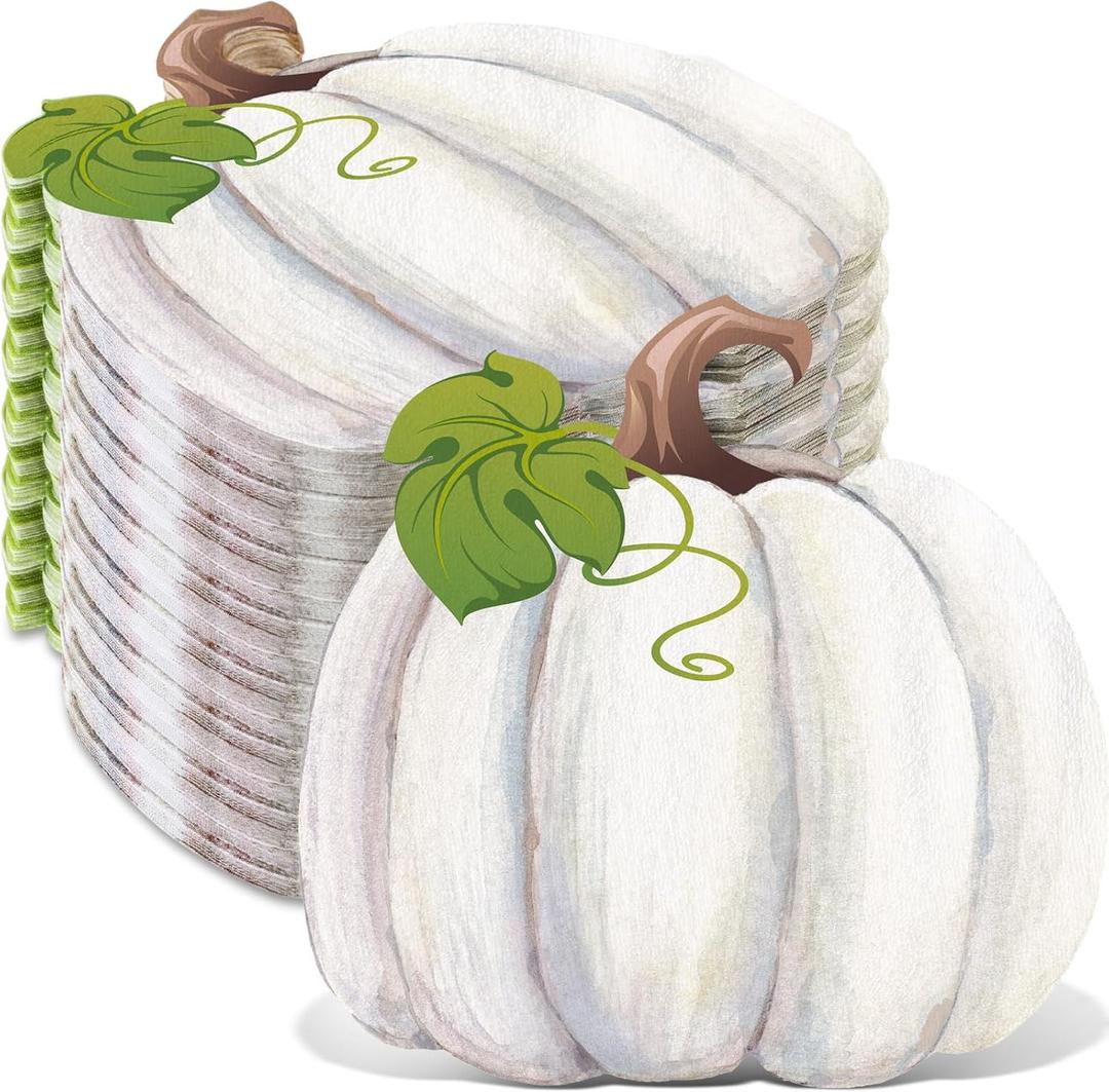 Marspark 100 Pcs Fall Paper Napkins Thanksgiving Pumpkin Cocktail Paper Napkins Autumn Decorative Guest Towel for Harvest Halloween Holiday Luncheon Dinner Table Decor Party Supplies(White)