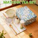 Matcha Set, 7-Piece Japanese Matcha Kit with Ceramic Bowl, Bamboo Whisk, Ceramic Whisk Holder, Stainless Steel Sifter, Chashaku Scoop, Bamboo Spoon and Tea Towel
