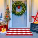Ckorzen Red and White Plaid Rug, 28" x 43" Christmas Front Porch Outdoor Rug, Handwoven Cotton Washable Rug for Layered Door Mats, Holiday Entryway and Home Dcor
