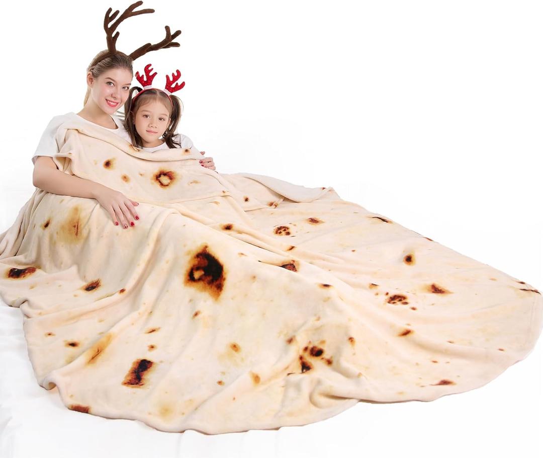 Mermaker Burrito Tortilla Taco Blanket 71 inches for Adult Kids, Realistic Tortilla Throw Blanket Funny Gifts for Women Men Teen Boy Girl, Soft Flannel Food Blanket for Christmas Birthday Gifts-Yellow