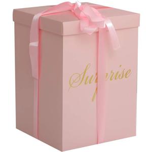Surprise Explosion Flower Gift Box 10 * 10 * 14 inches- For Marriage Proposal Birthday Party Christmas Mother's Day Any Surprise Event (Without flower) (Pink)