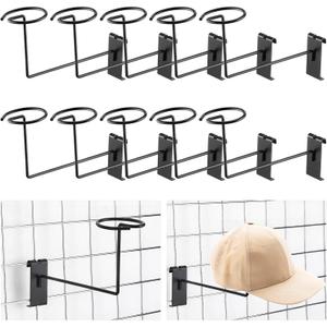 Blulu 12 Pcs Hat Displayer for Gridwall, Metal Hat Helmet Rack Retail Store Display Shelves Organizer Cap Rack Wall Fixtures Gridwall Hooks Accessories for Craft Show Garage (Black)