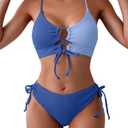 B2prity Women's Sexy Bikini Set Color Block Lace Up 2 Piece Bathing Suit Tie Side Swimsuit Size M