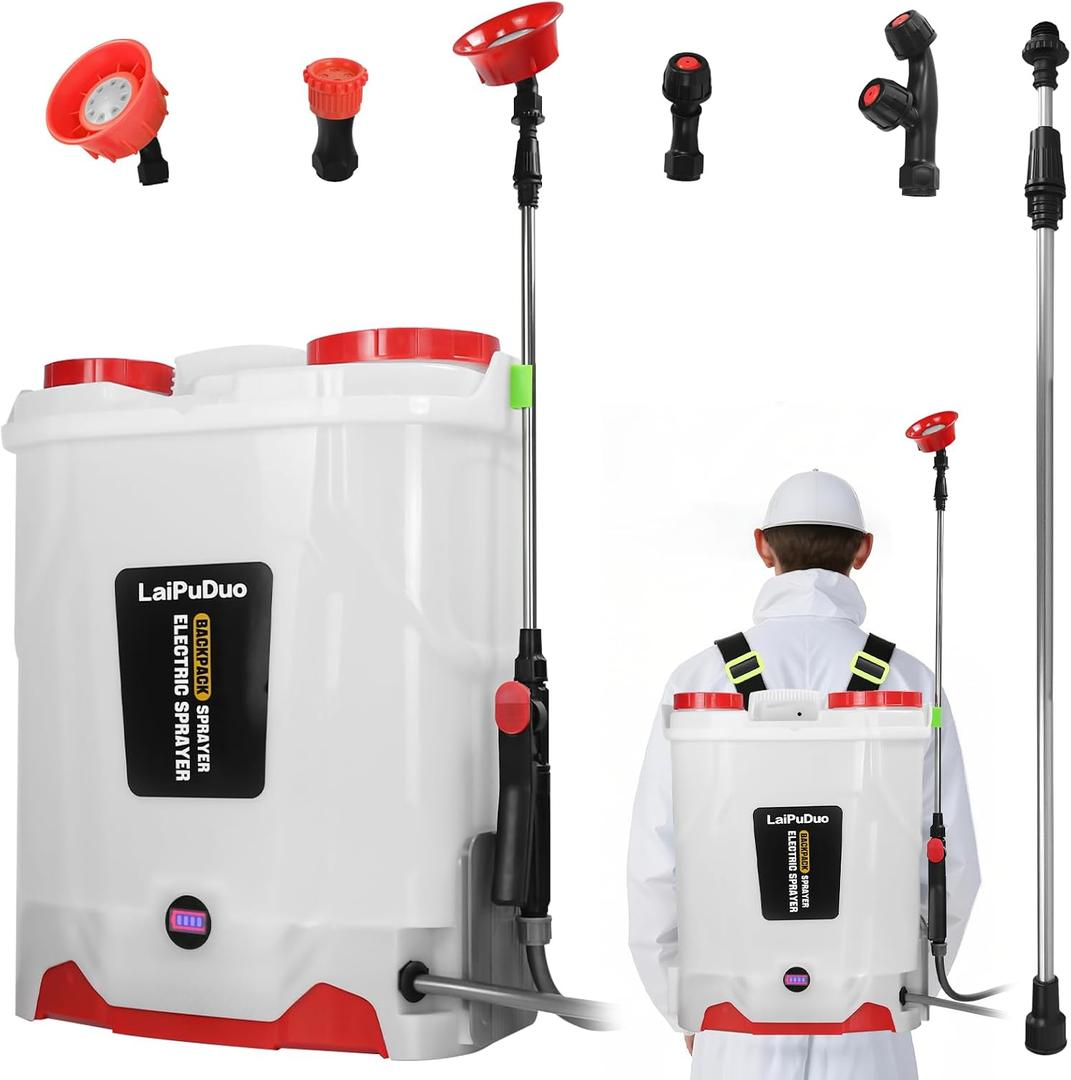 RexLeLXB 5.3Gal Battery Powered Backpack Sprayer Compatible with Milwaukee for M18 18V Battery, Electric Backpack Sprayer with 4 Nozzles, 0-100 PSI Adjustable Pressure for Weeding, Spraying&Cleaning