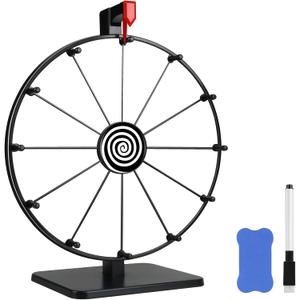 Pionites 12 Inch 12 Slots Prize Wheel Tabletop Fortune Spin with Dry Erase Marker and Eraser for Engaging Home Parties, Trade Show, Carnival Events (12''12Slots White)