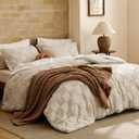 Bedsure Queen Size Comforter Set Beige, Boho Tufted Bed Set, Checkered Farmhouse-Style Distressed Vintage Bedding, 3 Pieces, 1 Plaid Geometric Comforter and 2 Pillow Shams