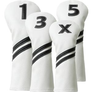 Golf Club Covers,4pcs or 1pc Golf Headcovers for Woods and Driver Fairway Hybrids Women Men - Premium PU Leather with Interchangeable Tags & Magnetic Blade and Mallet Putter Covers