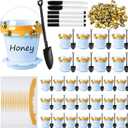 Jingmore 30 Sets Bee Honey Jars Party Favors Bulk, Mini Plastic Bee Theme Honey Jar Pots Decoration with Lids, Dippers and Saucers for DIY Cupcake Dessert Shower Wedding Party Gift Set (Blue)