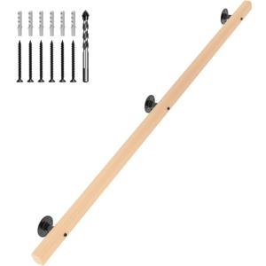 6 FT Wood Handrails for Indoor Stairs, Wall-Mounted Staircase Handrails for Indoor Outdoor Stairs, Non-Slip Stair Railing Indoor for Kids, Elderly, Pregnant Women, Disabled