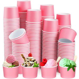 Nuenen 300 Pcs 300 Pcs 8 oz Easter Ice Cream Paper Cups Bulk Disposable Dessert Cups Solid Color Paper Dessert Bowls for Snack Sundae Spring Party Favors Ice Cream Bar Supplies (Pink)