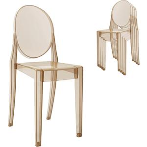 Ghost Chairs, Stackable Acrylic Event Chairs, Set of 4, Amber, 14.5" W x 20" D x 35.5" H