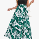 OUGES Women 2025 Spring Summer Dresses Maternity Sleeveless Ribbed Fashion Casual Outfits Maxi Dress with Pockets, Green Leaf Print, L