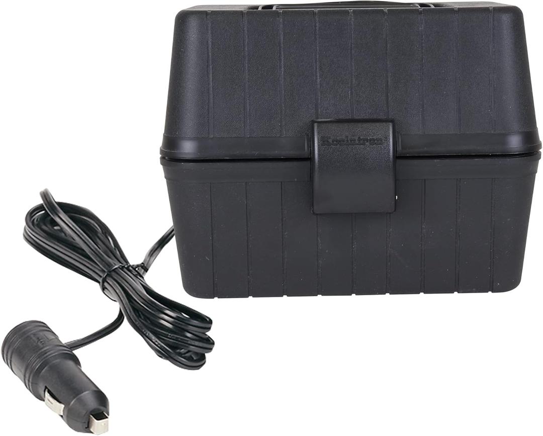 Koolatron 12V Heating Lunch Box Stove, 1.6 Qt (1.5 L) Black 6 ft (1.8m) Power Cord Heats to 300F (149C) Built-In Cord Storage Classic Construction Worker Lunchbox for Car SUV Pickup Truck