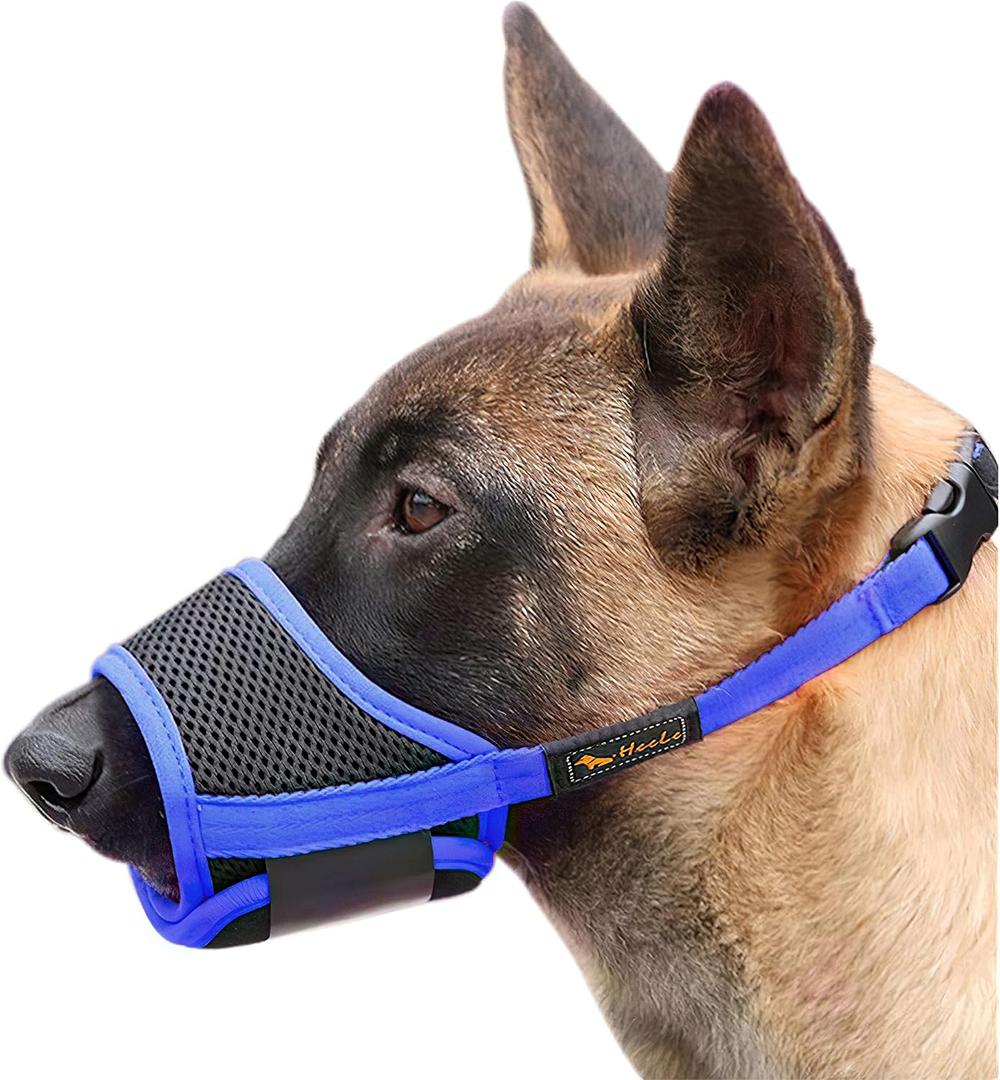 HEELE Dog Muzzle,Soft Nylon Muzzle Anti Biting Barking Chewing,Air Mesh Breathable Drinkable Adjustable Loop Pets Muzzle for Dog (Blue, L)