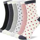 10 Pairs Cotton Crew Socks for Women, Breathable Novelty Funny Striped Dot Casual Cute Calf Socks Size 6-12