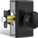 Black Door Knobs Interior, Modern Vintage Passage Rectangle Matte Black Round Door Knob Door Handles for Hall and Closet, 1 Pack, Stainless Steel Finish