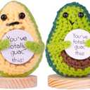 MuMyer Funny Positive Avocado 2 Pack Handmade Emotional Support Knitting Wool Potatoes Doll Gift with Wooden Base for Friends, Parties, Christmas Decoration and Encouragement(C17)