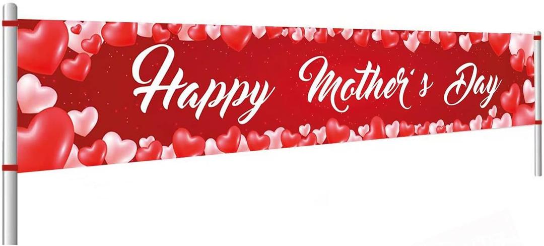 Large happy mother's day banner, mother's day red heart decoration banner, mother's day decoration, mother's day party decoration supplies