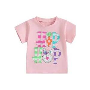 Toddler Boys Girls Easter T-Shirt Short Sleeve Bunny Outfits Kids Funny Rabbit Letters Graphic Cotton Tee Top (Pink Hip Hop, 1-2 Years)