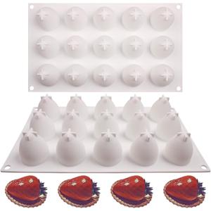 Strawberry Chocolate Silicone Mold for Mousse Cake(15-Cavity), Fruit Shaped Fondant Mold for Birthday Party Cake Decoration Pastry Dessert Pudding Ice Cream Candle Soap (White(3D Strawberry Silicone Baking Mold XL291))