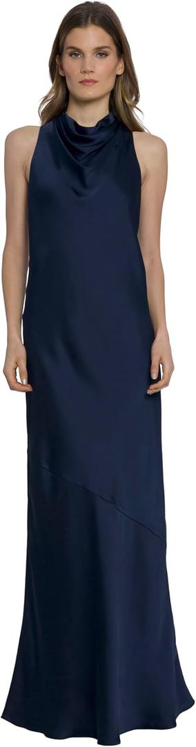 Maggy London Women's High Neck Floor Length Fit and Flare Halter Dress for Women | Formal Dresses for Women (Blue) 10 US