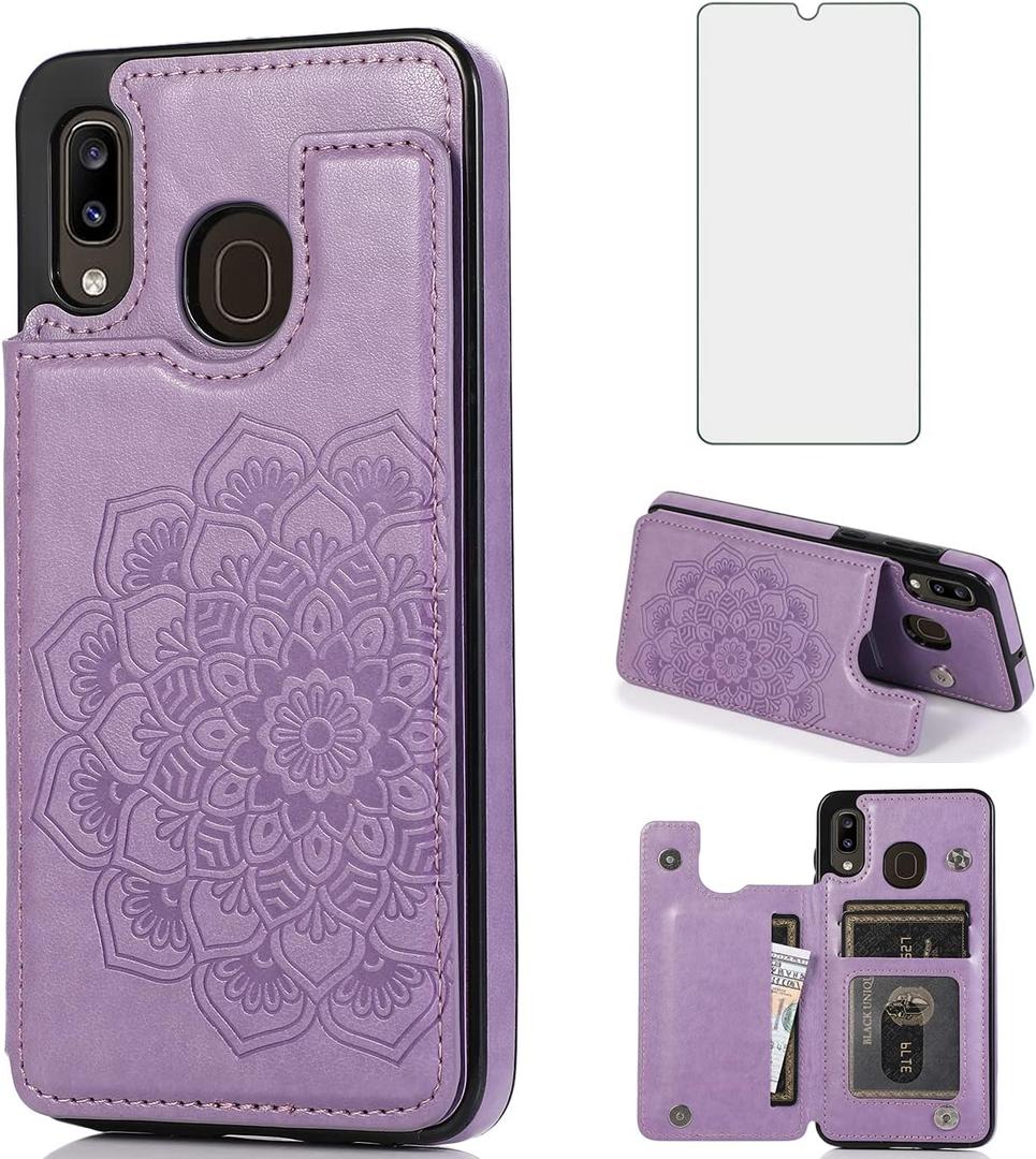 Asuwish Compatible with Samsung Galaxy A10s Case and Tempered Glass Screen Protector Cover Card Holder Slot Kickstand Flip Phone Cases for Glaxay Note20 Plus 5G Glaxay Galaxies A10x A 10 S Purple