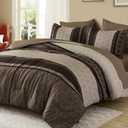 Cottolester Boho Comforter Set King Size,Light Brown Striped Bed in a Bag,7 Piece Plaid Comforter and Sheet Set,Soft Microfiber Complete Bedding Sets