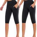 MOREFEEL Women's Knee Length Leggings-High Waist Capri Pants for Women Yoga Workout Biker Shorts Casual Summer (Large-X-Large, 5-black,black-with Pockets)