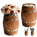 2-Pack Mini Wooden Whiskey Barrel Vases with Brass Hoops ，Vintage Rustic Burnt Wood Cooking Tool Utensil Holder ，Rustic Flower Vase for Home Decor, Western Farmhouse Vintage Kitchen & Dining Decor (2)