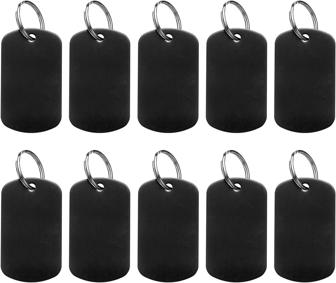 uxcell 10Pcs Aluminum Engraving Blanks Tags, Metal Blank Tags Stamping Oval with 10 Keychain Blank Bulk Dog Tag for DIY Personalized Pet Tag, Black