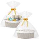 2 Pack Small Woven Basket with Gift Bags and Ribbons, Empty Decorative Gift Chest Box, Cute Baby Gift Basket for Nursery, Cotton Rope Room Shelf Storage Basket with Handles, All 12"x 8"x 5",Brown