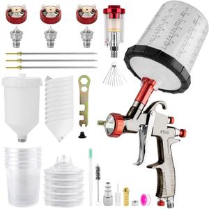 SRQ R500 LVLP Air Spray Gun with 650ml Mixing Cup & 600ml Reusable Plastic Cup, 1.3/1.7/2.0mm Nozzles Paint Gun Sprayer, Automotive Paint Gun for Car, Furniture, Fence, Varnish& Top Coat