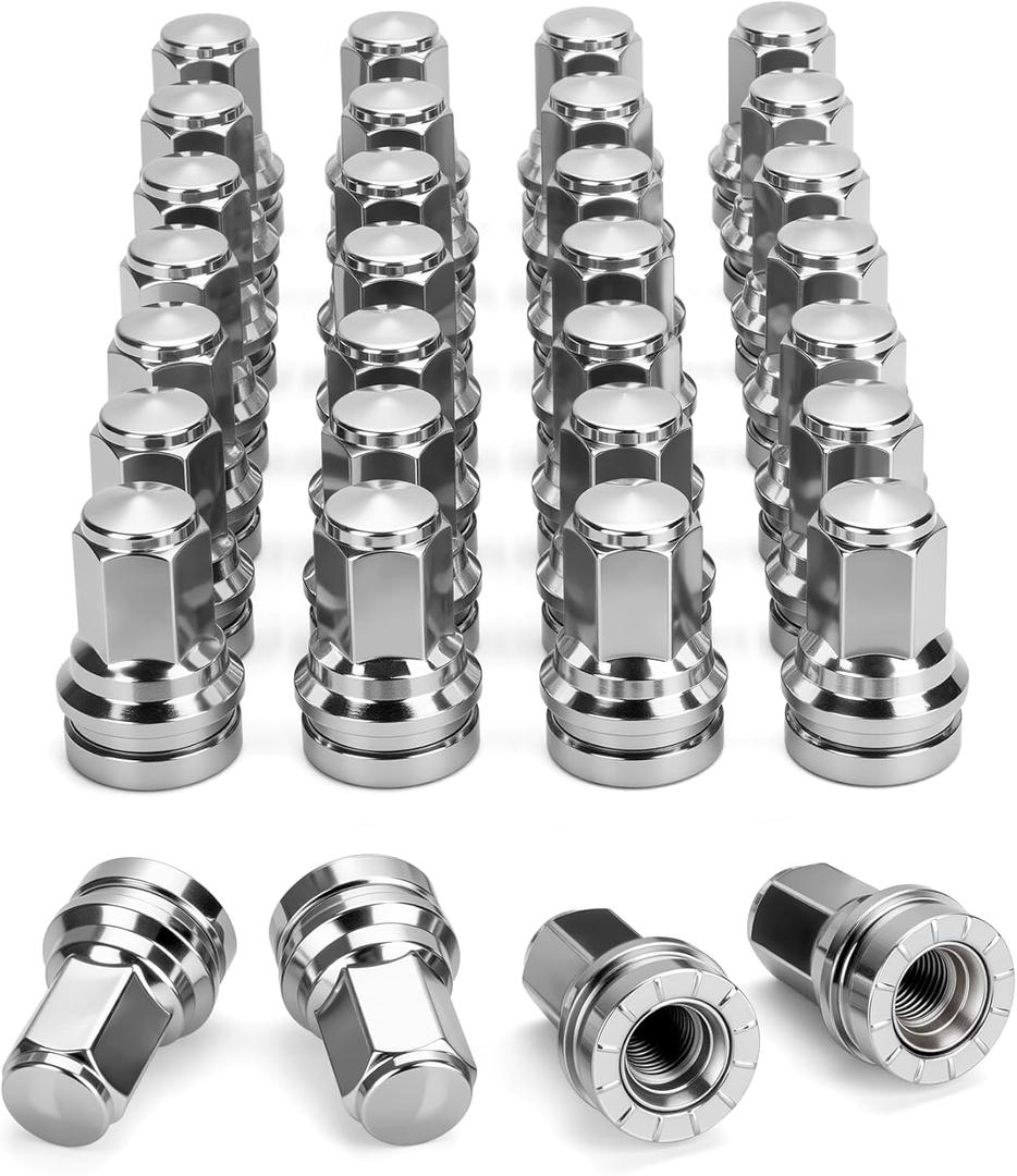 14x1.5 Ford OEM Lug Nut, Mag Seat One-Piece Stock Design Wheel Lug Nut with Washer Fit 2017-2024 Ford F-250 F-350 Factory Wheel Trucks,32Pcs Chrome Centered Round HCPZ-1012-B HCPZ-1012-A Replacement (Silver)