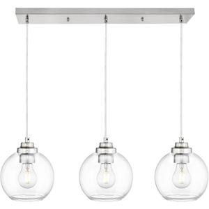 3-Light Globe Island Light, Linear Chandelier with Brushed Nickel Finish, Clear Glass Pendant Light Fixture for Dining Room Kitchen Island Living Room Pool Table, ZCPL101BN-3S