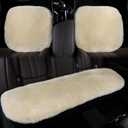 OGLAND Fluffy Genuine Sheepskin Car Seat Cover for Auto Fuzzy Interior Accessories Cushion with Soft Wool Natural Fur Non-Slip (Pearl, Front20*20Inch)
