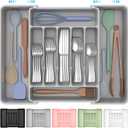 ukeetap Extra Large Expandable Silverware Organizer, BPA-Free Food-Safe Cutlery Flatware Organizer, Kitchen Utensil Drawer Organizer, Adjustable Silverware Holder for Spoons Forks Knives, Gray