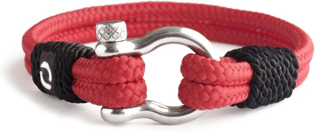 Mens Rope Bracelet - Stainless Steel Silver Shackle, Extremely Durable and Scratch Resistant Waterproof Paracord, Handmade, Nautical Wristband for Men, 3 Pack, 7-7.75  (Red)