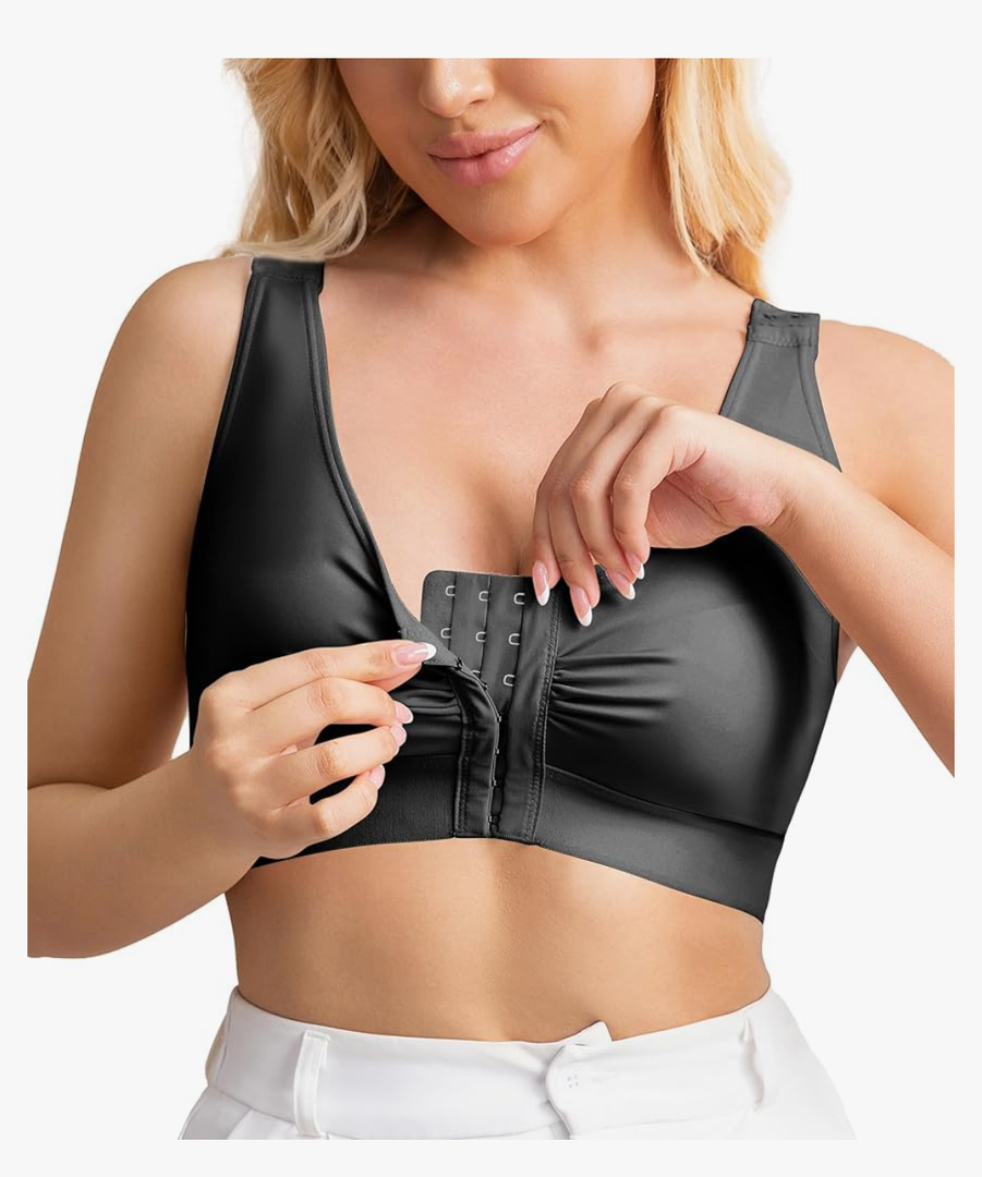 Compression Bras for Women Post Surgery Front Closure Mastectomy Bra Surgical Adjustable Straps Wirefree, Size L