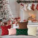 2 x Lanpn Christmas 18x18 Throw Pillow Covers Set of 2, Winter Star Chrismas Tree Throw Pillow Cases Soft Plush Faux Fur Wool 18 x 18 Winter Cushion Cover for Indoor Home Bedroom Couch Sofa Decor (Beige)