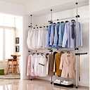 Floor to Ceiling Clothes Racks for Hanging Clothes, 4 Crossbars, Adjustable
Tension Rod Garment Rack, Steel Poles, PP Bases, Freestanding, 281 to 329cm Height, 153.5 to 272cm Length