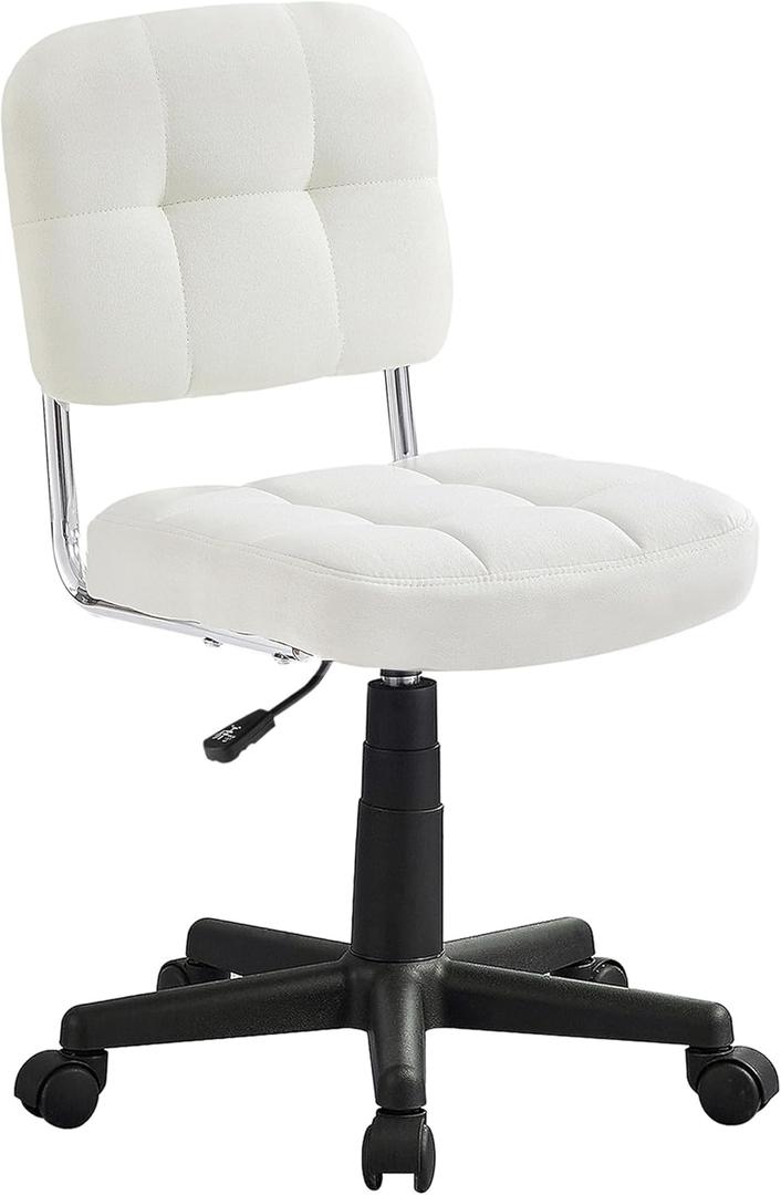 VECELO Modern Armless Home Office Desk Chair 360Rolling Swivel Adjustable Height for Make Up/Bed Room/Small Space, Linen Fabric (White)