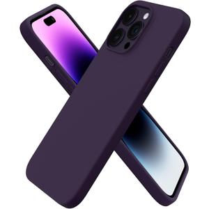 ORNARTO Compatible with iPhone 14 Pro Max Case 6.7, Slim Liquid Silicone 3 Layers Full Covered Soft Gel Rubber Phone Case Protective Cover with Microfiber Lining 6.7 inch-Elderberry