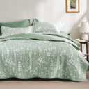 Bedsure Floral Quilt Set Queen - Reversible Mint Green Botanical Quilt Bedding Set, 3 Pieces Lightweight Bedspread, Soft Microfiber Coverlet with 2 Pillow Shams for All Seasons (90"x96")