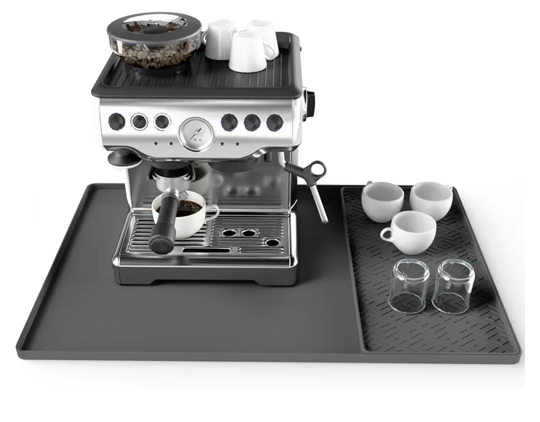 Silicone Coffee mat 24''x16'' – Non-Slip Bar Mat with Detachable Drying Layer for Espresso Machines, Countertops & Dish Racks
