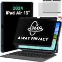 Magnetic 360 Privacy Screen Protector for iPad Air 13 Inch M2/M3 (6/7th Generation, 2024/2025), Case Friendly Blue light Blocker Anti-glare Eye Strain Filter, Removable Anti Spy Film Support Apple Pencil